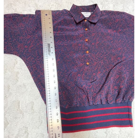 Vintage Schrader Sport Petite Womens Wool Rib Trim Sweater Top 6P Purple Printed - Picture 5 of 10